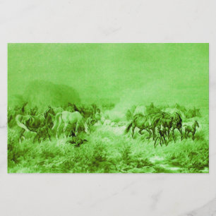 HORSES GRAZING Antique Light Green Stationery
