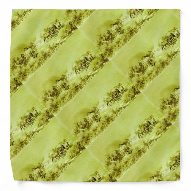 HORSES GRAZING ,Antique Olive Green Bandana (Front)