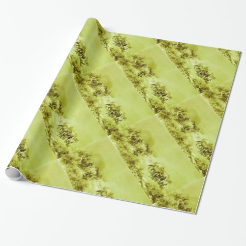 HORSES GRAZING Antique Olive Green Wrapping Paper