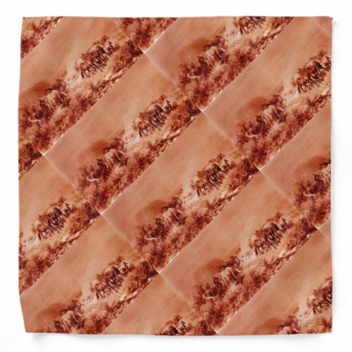 HORSES GRAZING Antique Red Brown Pink Bandana
