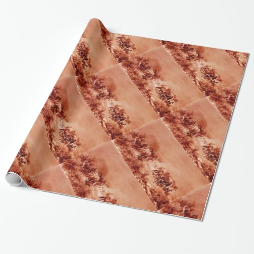 HORSES GRAZING Antique Red Brown Pink Wrapping Paper