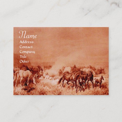 HORSES GRAZING brown sepia Business Card