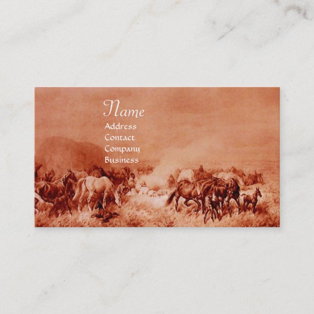 HORSES GRAZING ,brown sepia Business Card (Front)