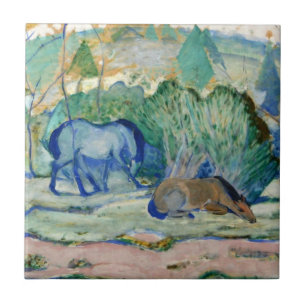 Horses Grazing by Franz Marc, Vintage Fine Art Ceramic Tile