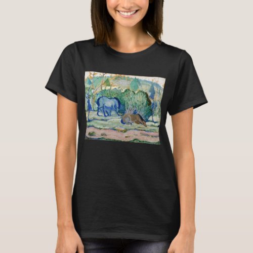 Horses Grazing by Franz Marc Vintage Fine Art T_Shirt