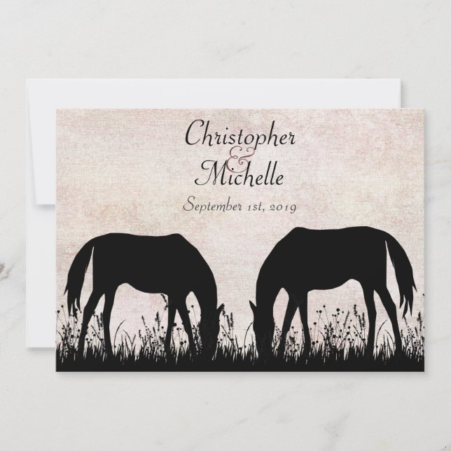 Horses Grazing Equestrian Wedding Invitation (Front)