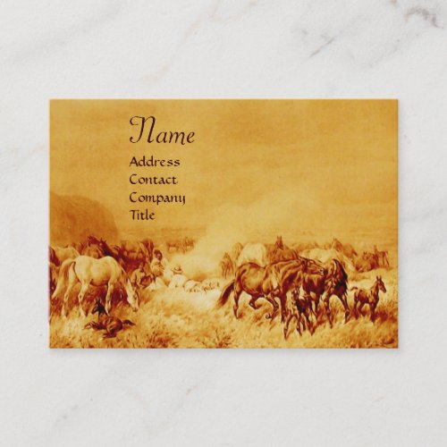 HORSES GRAZING  gold brown sepia Business Card