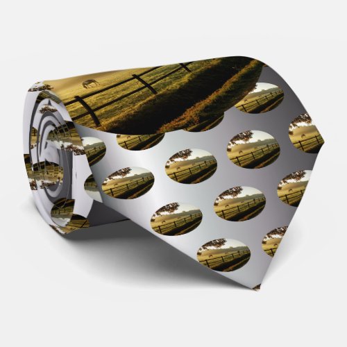 Horses Grazing in Sunrise Pasture Neck Tie