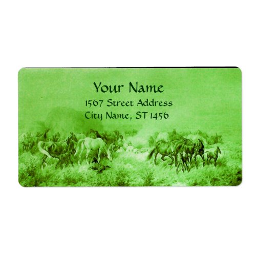 HORSES GRAZING Light Green Label