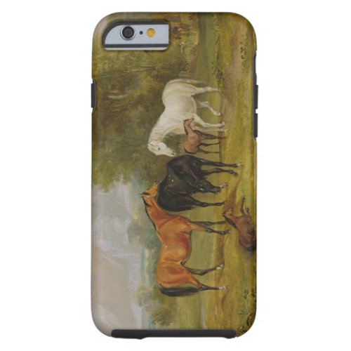 Horses Grazing Mares and Foals in a Field oil on Tough iPhone 6 Case