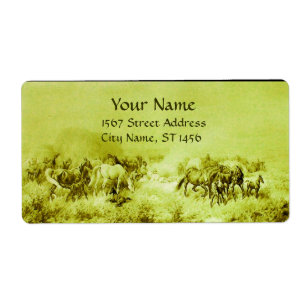 HORSES GRAZING Olive Green Label