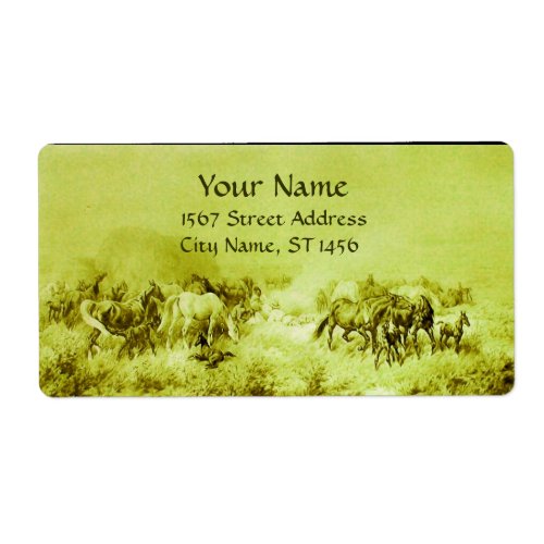 HORSES GRAZING Olive Green Label