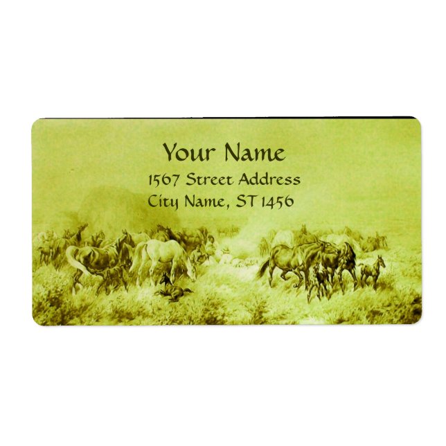 HORSES GRAZING Olive Green Label (Front)