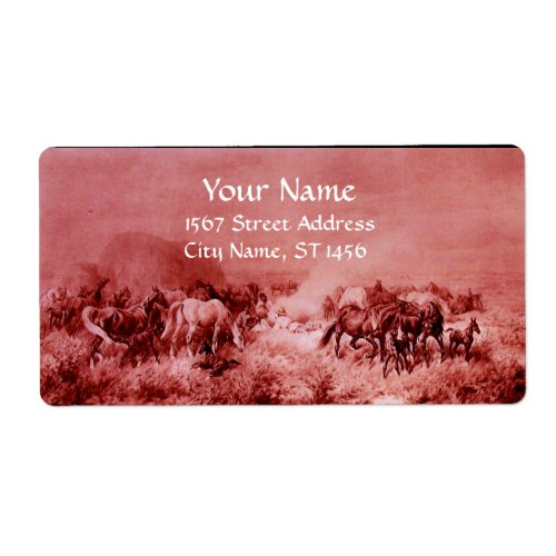 HORSES GRAZING redfuchsiapink Label