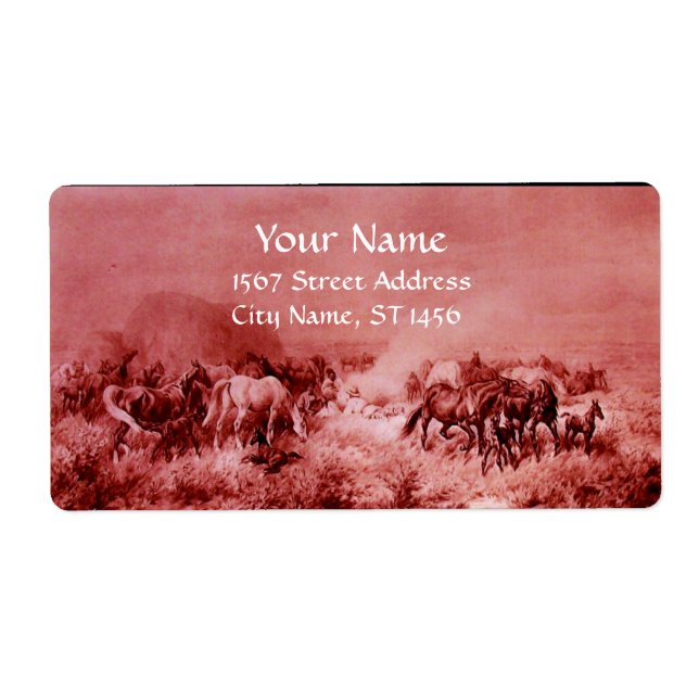 HORSES GRAZING ,red,fuchsia,pink Label (Front)