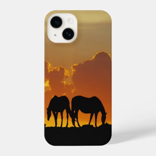 Horses Grazing Sunset Animal Nature  iPhone 14 Case