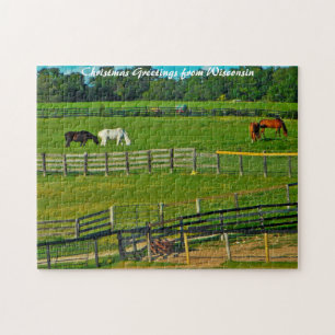 Horses Grazing Wisconsin.Christmas Greetings Jigsaw Puzzle