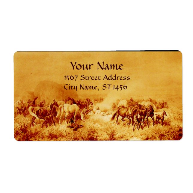 HORSES GRAZING ,yellow,brown sepia Label (Front)