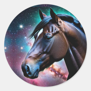Horse's Head with a Galaxy Background Classic Round Sticker