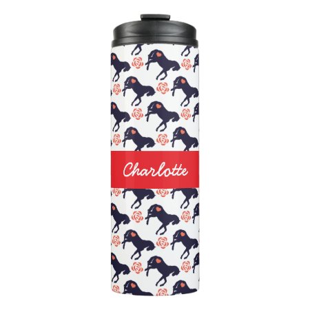 Horses Hearts And Roses Pattern Thermal Tumbler