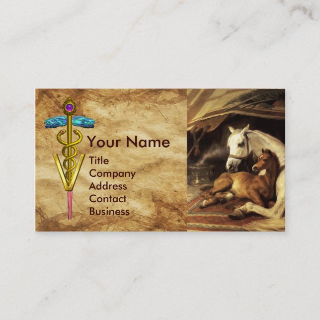 HORSES HINDQUARTERS CADUCEUS VETERINARY SYMBOL BUSINESS CARD (Front)