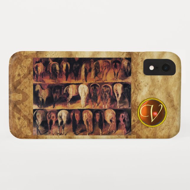 Horses' Hindquarters, Orange Agate Gem Monogram Case-Mate iPhone Case (Back (Horizontal))