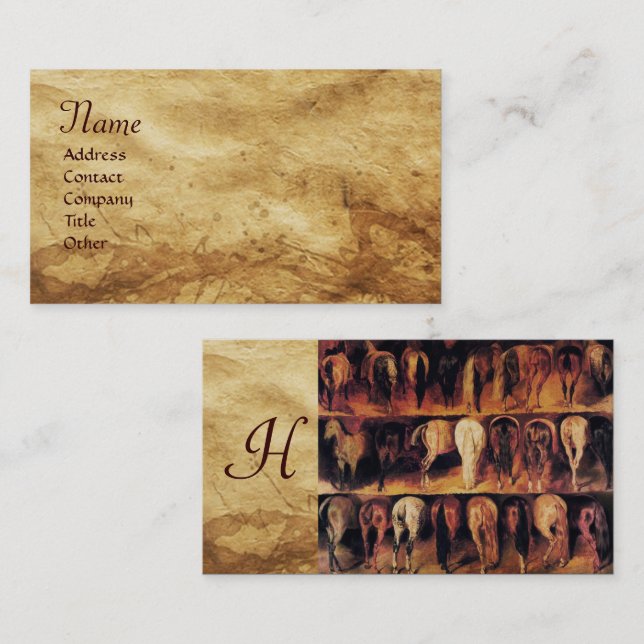 Horses' Hindquarters, Parchment Monogram Business Card (Front/Back)