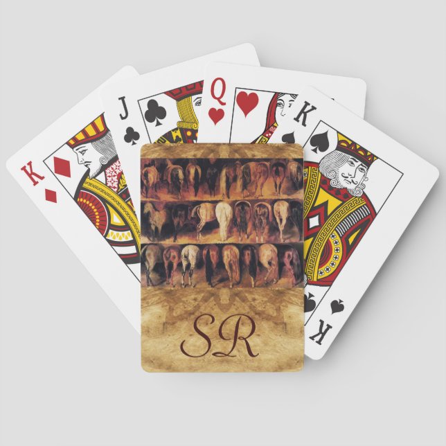 Horses' Hindquarters, Parchment Monogram Poker Cards (Back)