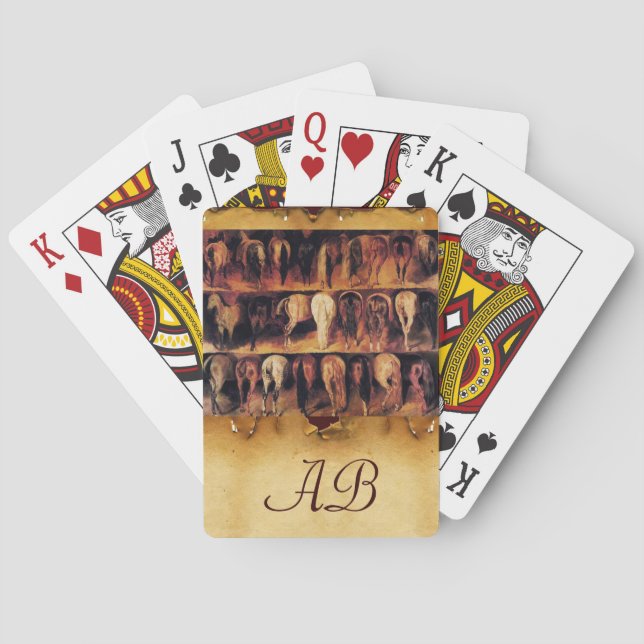 Horses' Hindquarters, Parchment Monogram Poker Cards (Back)