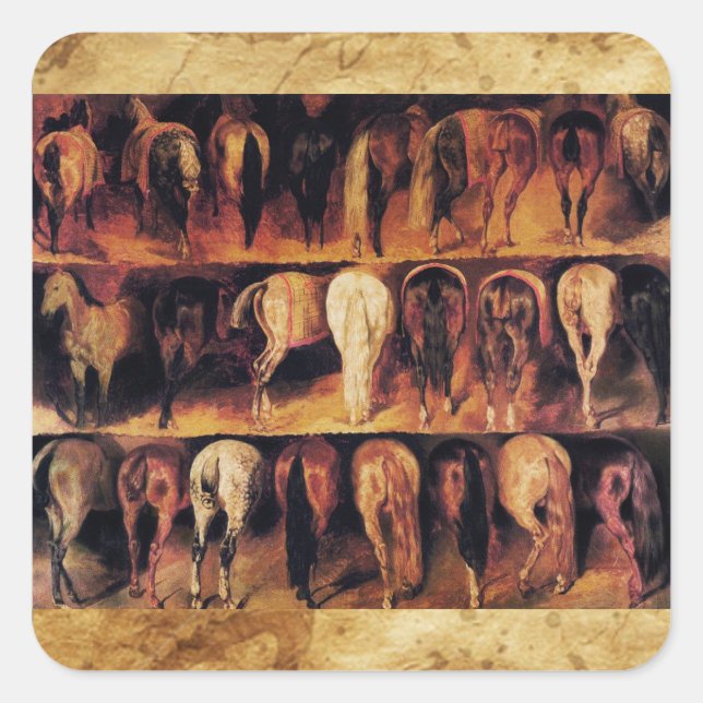 Horses' Hindquarters, Parchment Square Sticker (Front)