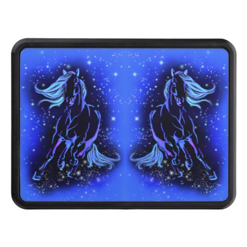 Horses Hitch Cover Running In Blue Moonlight Night