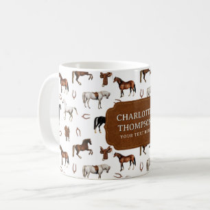 Horses Horseshoe Horse Saddles Custom Name Coffee Mug