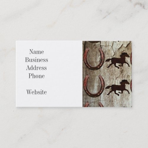 Horses Horseshoes on Barn Wood Cowboy Gifts Business Card