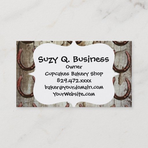 Customizable Horses Horseshoes on Barn Wood Cowboy Gifts Business Card Templates
