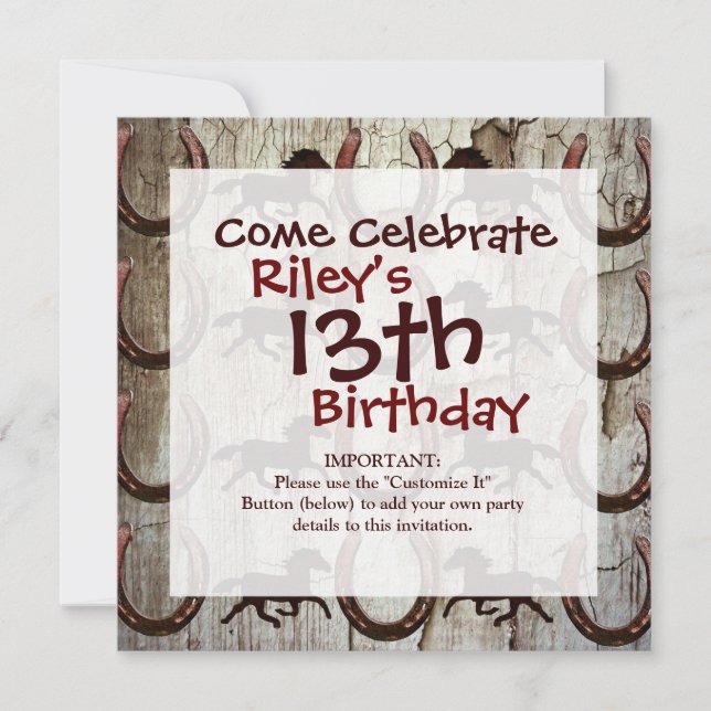 Horses Horseshoes on Barn Wood Cowboy Gifts Invitation (Front)