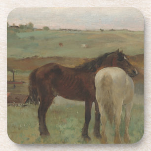 Horses in a Meadow, Oil Painting, Edgar Degas Beverage Coaster