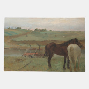 Horses in a Meadow, Oil Painting, Edgar Degas Doormat