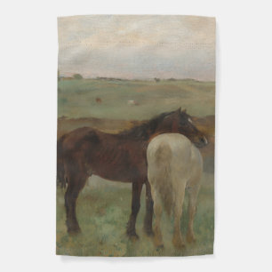 Horses in a Meadow, Oil Painting, Edgar Degas Garden Flag