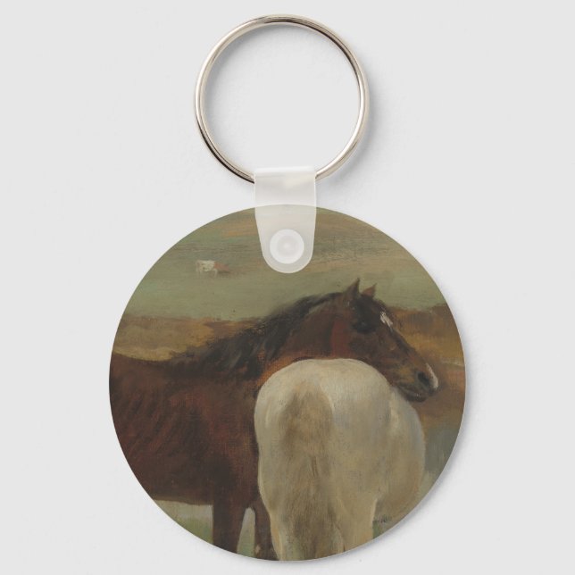 Horses in a Meadow, Oil Painting, Edgar Degas Keychain (Front)