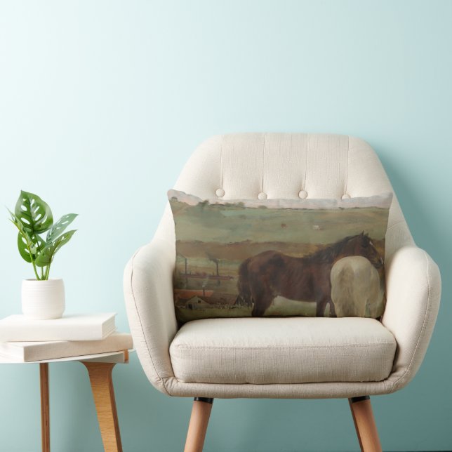 Horses in a Meadow, Oil Painting, Edgar Degas Lumbar Pillow (Chair)