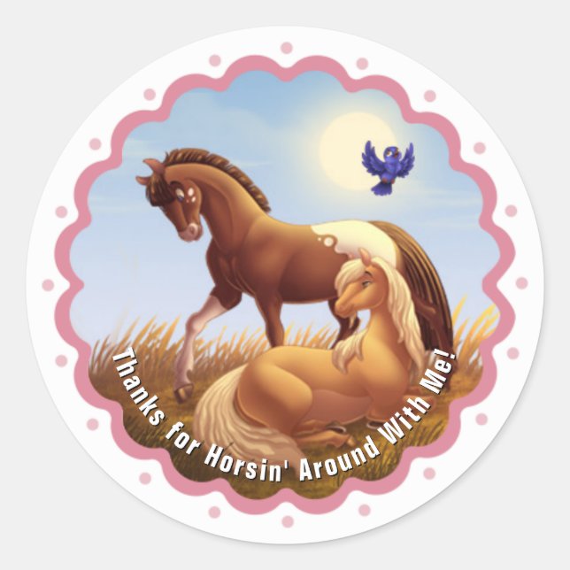 Horses in a Pasture Classic Round Sticker (Front)