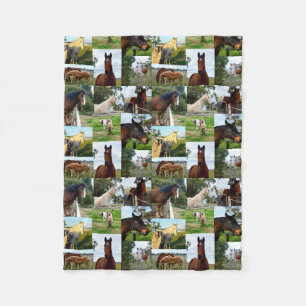 Horses In A Photo Collage, Fleece Blanket