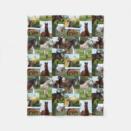 Horses In A Photo Collage, Fleece Blanket