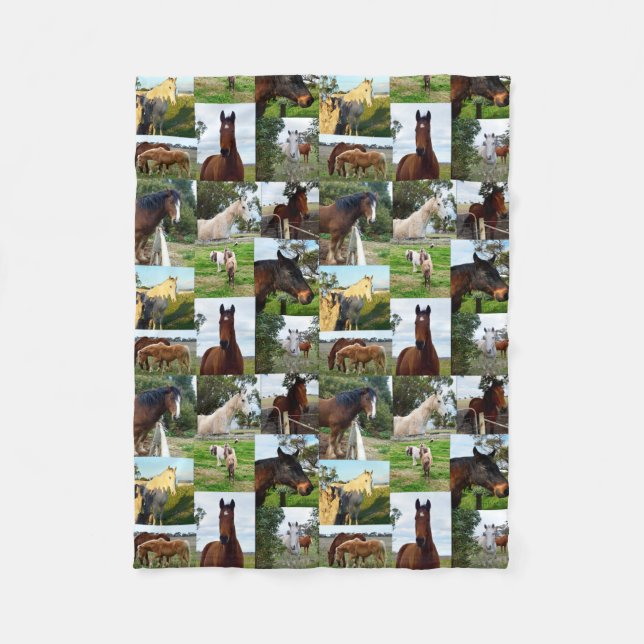 Horses In A Photo Collage, Fleece Blanket (Front)
