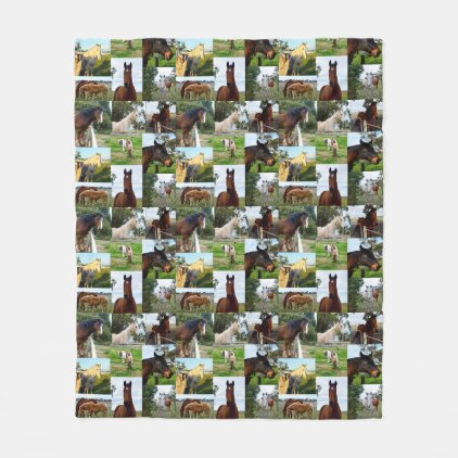 Horses In A Photo Collage, Medium Fleece Blanket.