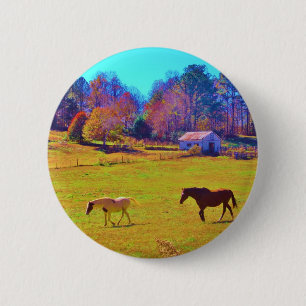 Horses in a Rainbow Colored Field Button