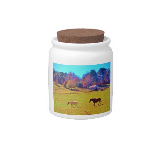 Horses in a Rainbow Colored Field Candy Jar