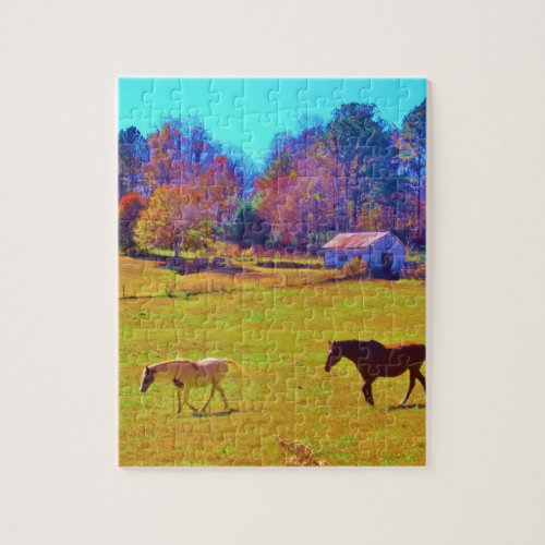 Horses in a Rainbow Colored Field Jigsaw Puzzle