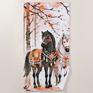 Horses in a Red Forest