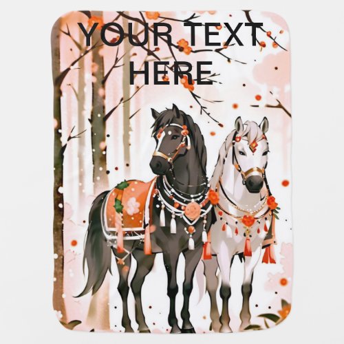 Horses in a Red Forest Custom Baby Blanket